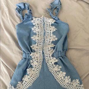 Denim and lace romper